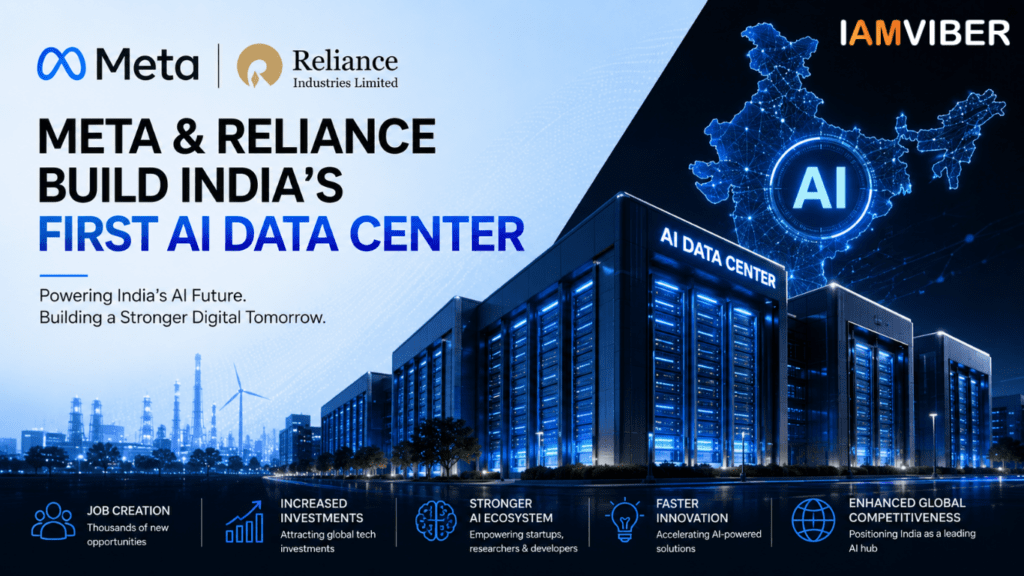 Featured image showing Meta and Reliance’s partnership to build India’s first AI-enabled data center, highlighting AI infrastructure, innovation, investments, job creation, and India’s growing role in the global AI ecosystem.