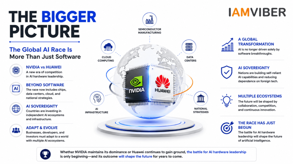 NVIDIA AI Chips vs Huawei AI Chip illustrating the global AI race, semiconductor manufacturing, AI infrastructure, cloud computing, data centers, and AI sovereignty in 2026.