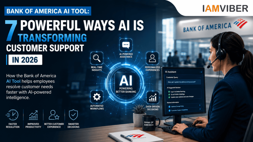 Featured image showcasing the Bank of America AI Tool transforming AI Banking through AI Customer Service, BofA AI, Bank of America AI, Banking AI Technology, intelligent automation, and faster customer support in 2026.