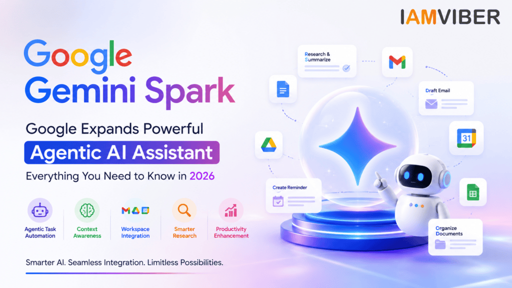 Google Gemini Spark agentic AI assistant cover image showing AI automation, Google Workspace integration, smart productivity, Gmail, Google Drive, Google Docs, and AI-powered workflow automation in 2026.