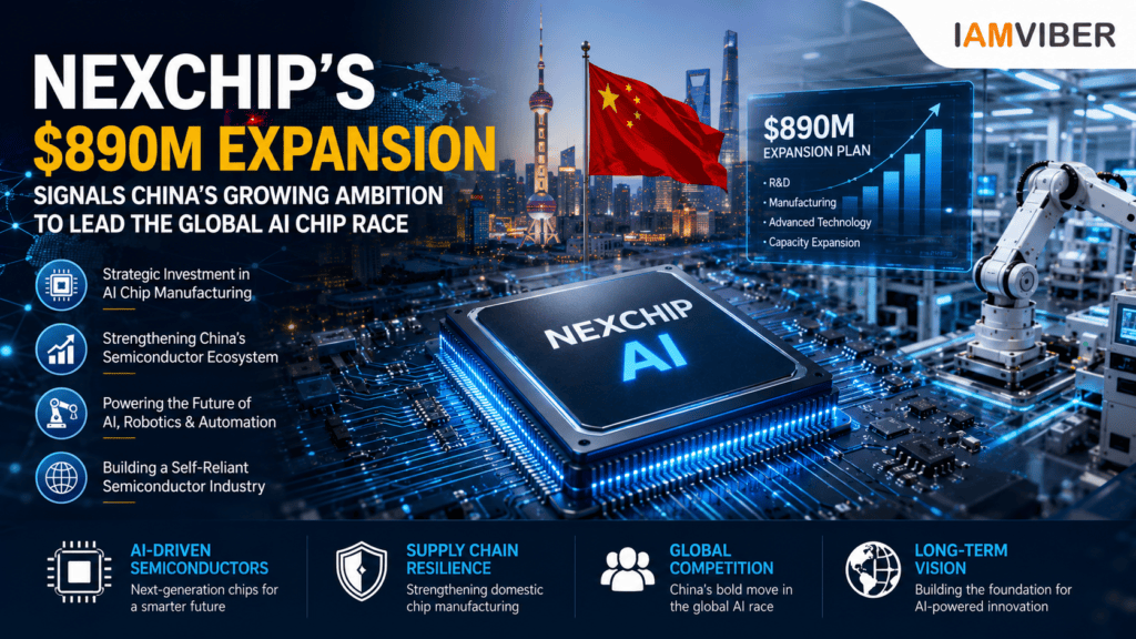 Nexchip's $890M Expansion featured image showing China's AI chip expansion, semiconductor manufacturing, AI infrastructure, and the global AI chip race.