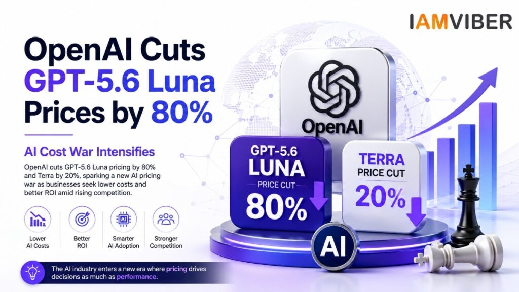 OpenAI GPT-5.6 Luna Price Cut cover image showing an 80% Luna price reduction and 20% Terra price cut, highlighting the AI pricing war and enterprise AI cost optimization.