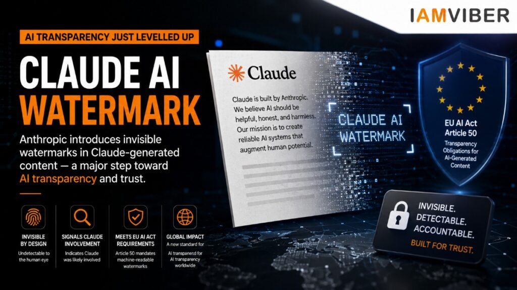 Claude AI watermark by Anthropic showing invisible AI content watermarking and EU AI Act transparency requirements