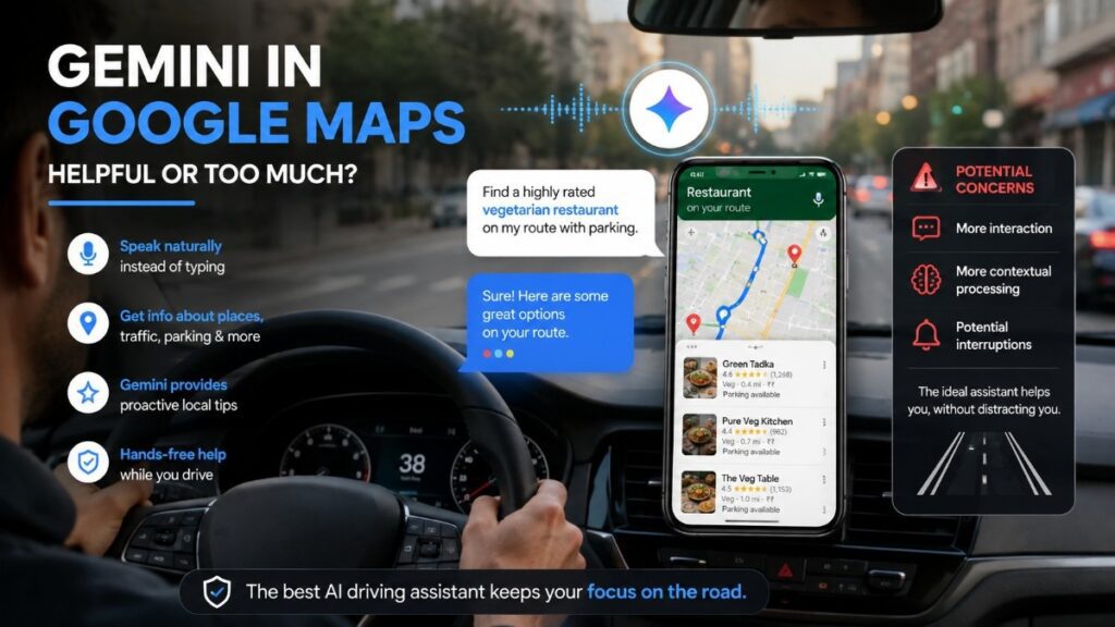 Google Maps Gemini Update AI driving assistant helping users with navigation and restaurant recommendations
