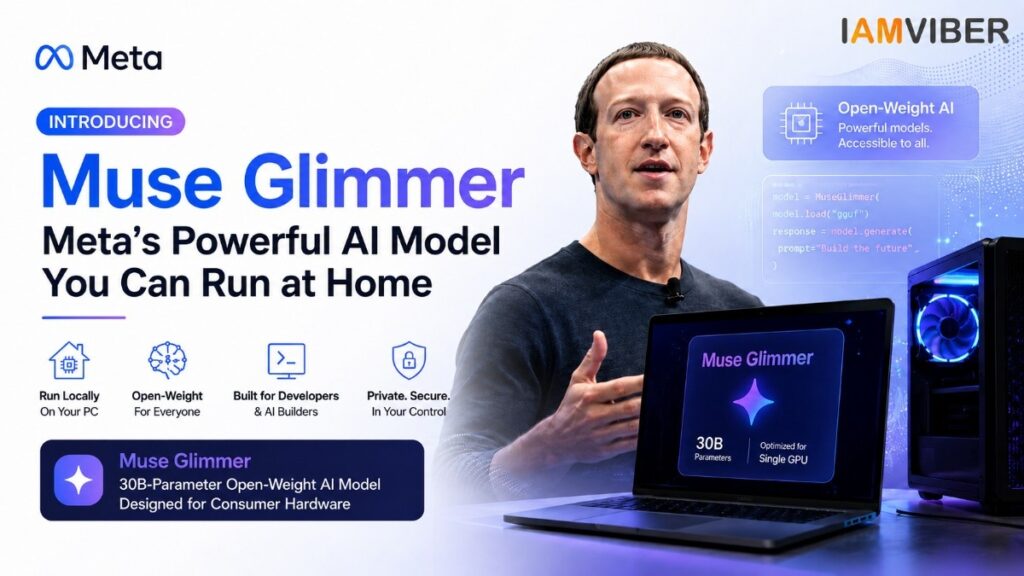Meta Muse Glimmer AI model featuring Mark Zuckerberg and local AI running on consumer hardware