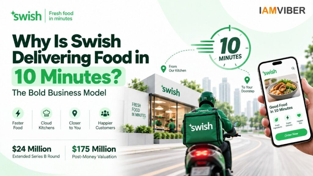 10 minute food delivery by Swish with cloud kitchen, delivery rider and mobile ordering app