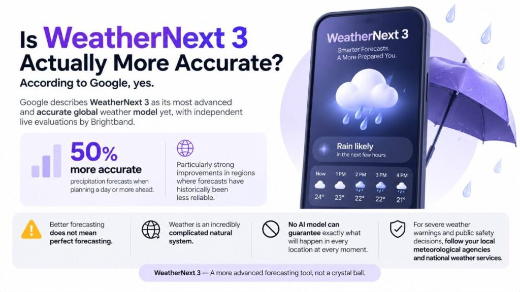 WeatherNext 3 AI weather model showing up to 50% more accurate precipitation forecasts