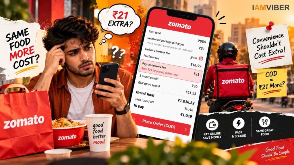 Zomato Cash on Delivery Fee showing up to ₹21 extra charge on COD orders